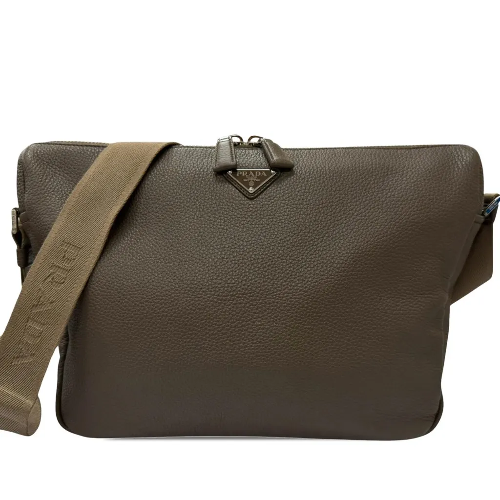 Prada Vitello Daino Crossbody Brown Leather Very good - Front View