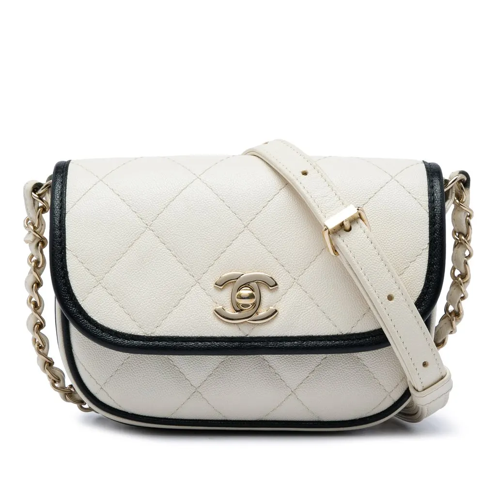 Chanel Mini CC Bicolor Quilted Caviar Messenger Flap White Leather Good - Front View