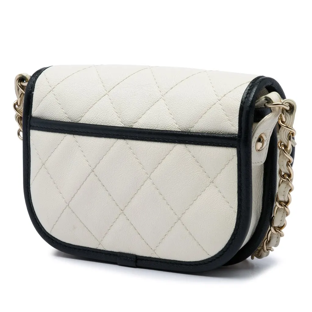 Chanel Mini CC Bicolor Quilted Caviar Messenger Flap White Leather Good - Back View