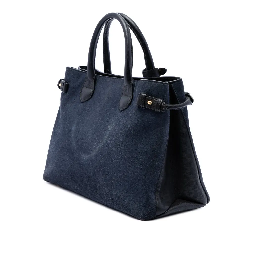 Burberry Medium Suede and Calfskin Banner Satchel Blue Leather Very good - Back View