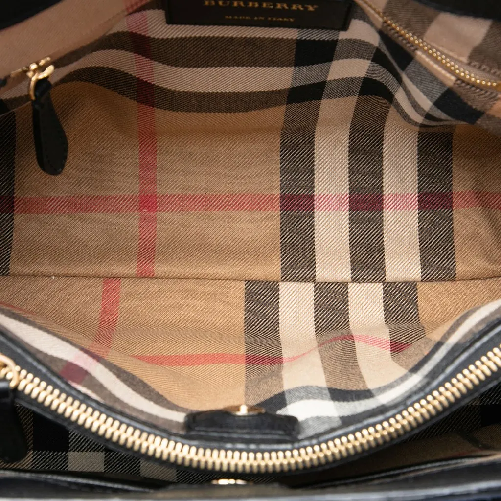 Burberry Medium Suede and Calfskin Banner Satchel Blue Leather Very good - Model View