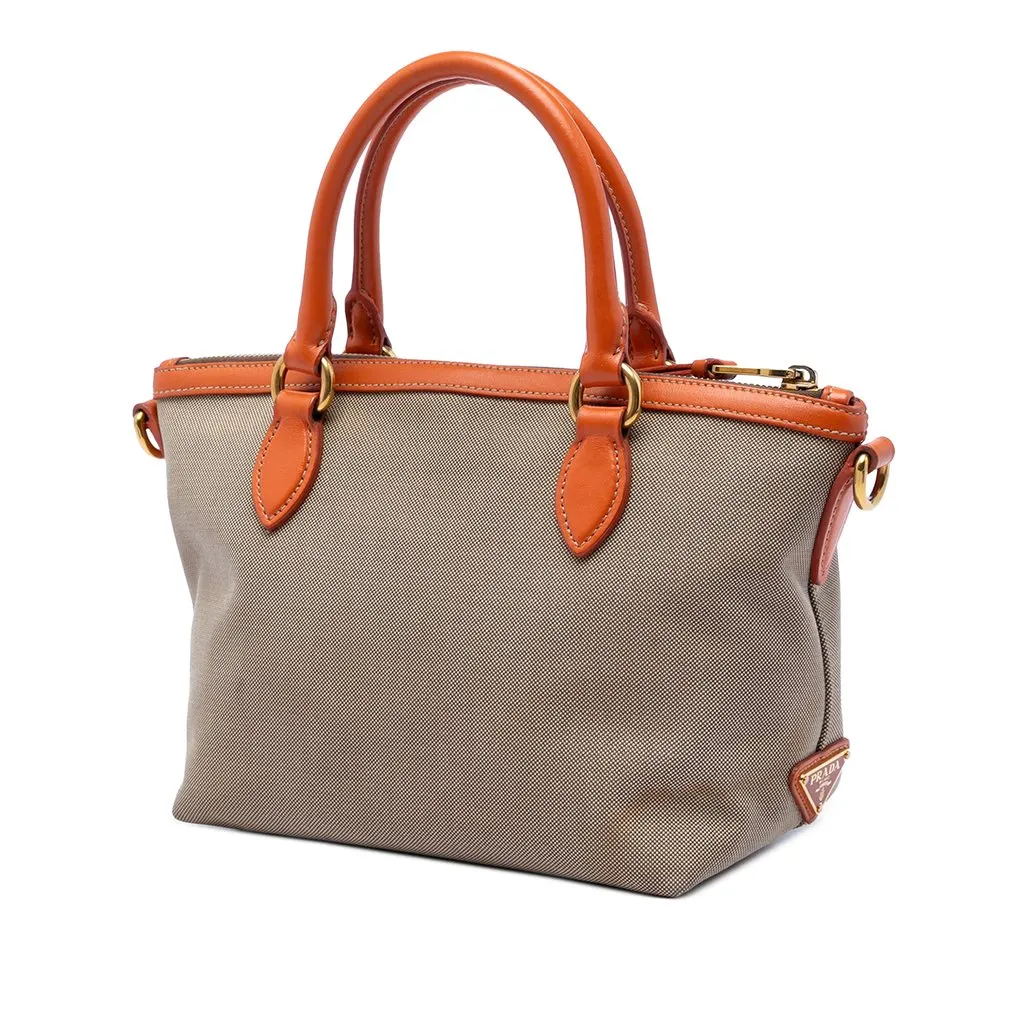 Prada Canvas Canapa Logo Bow Satchel Beige Very good - Back View