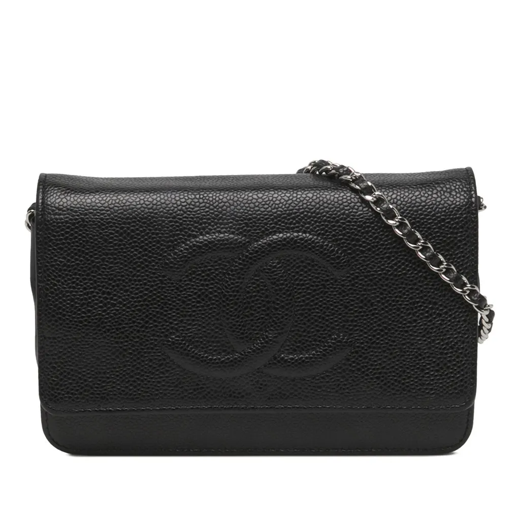 Chanel CC Caviar Timeless Wallet on Chain Black Leather Good - Front View