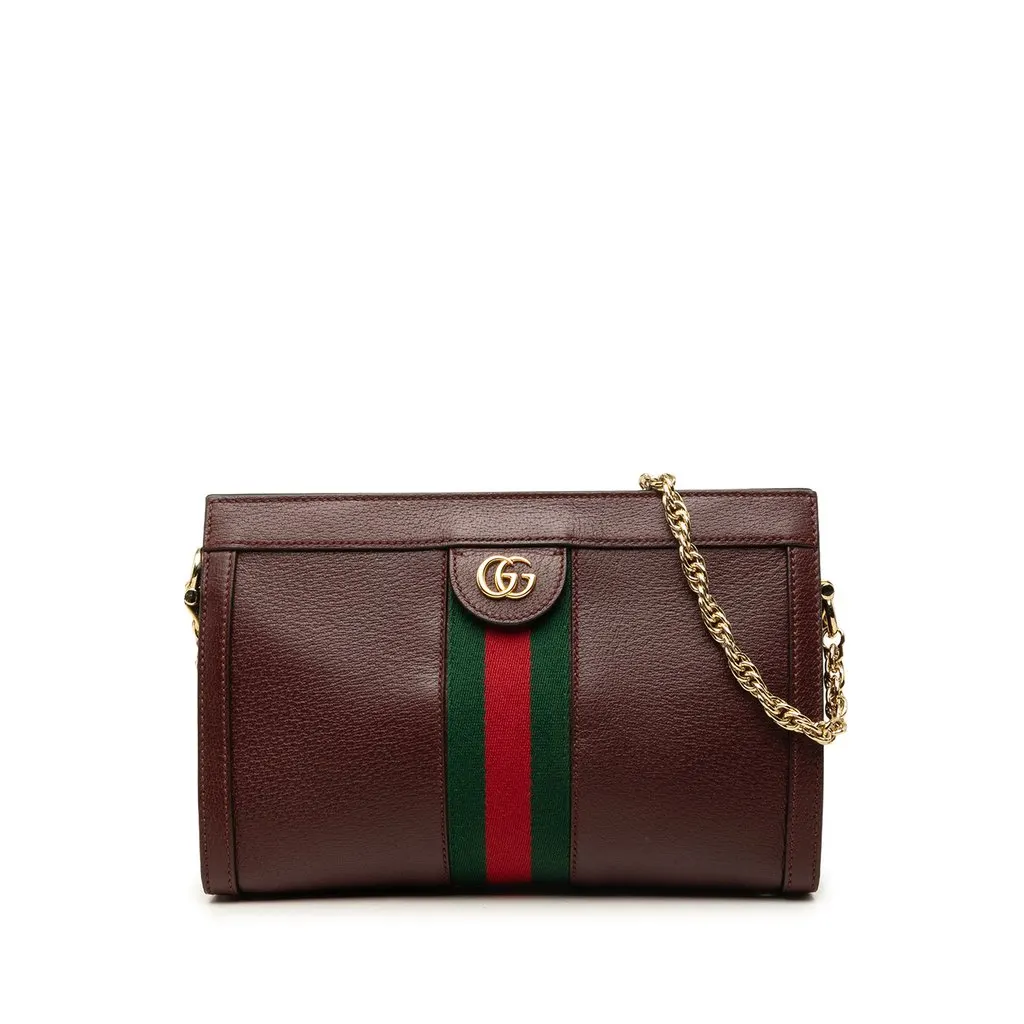 Gucci Small Calfskin Web Ophidia Chain Crossbody Red Leather Very good - Front View