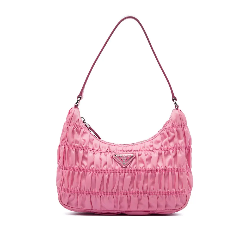 Prada Tessuto Gaufre Re Edition Shoulder Bag Pink Very good - Front View