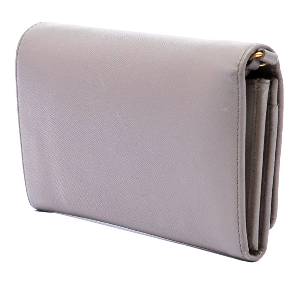 Prada Saffiano Wallet on Strap Brown Leather Good - Back View
