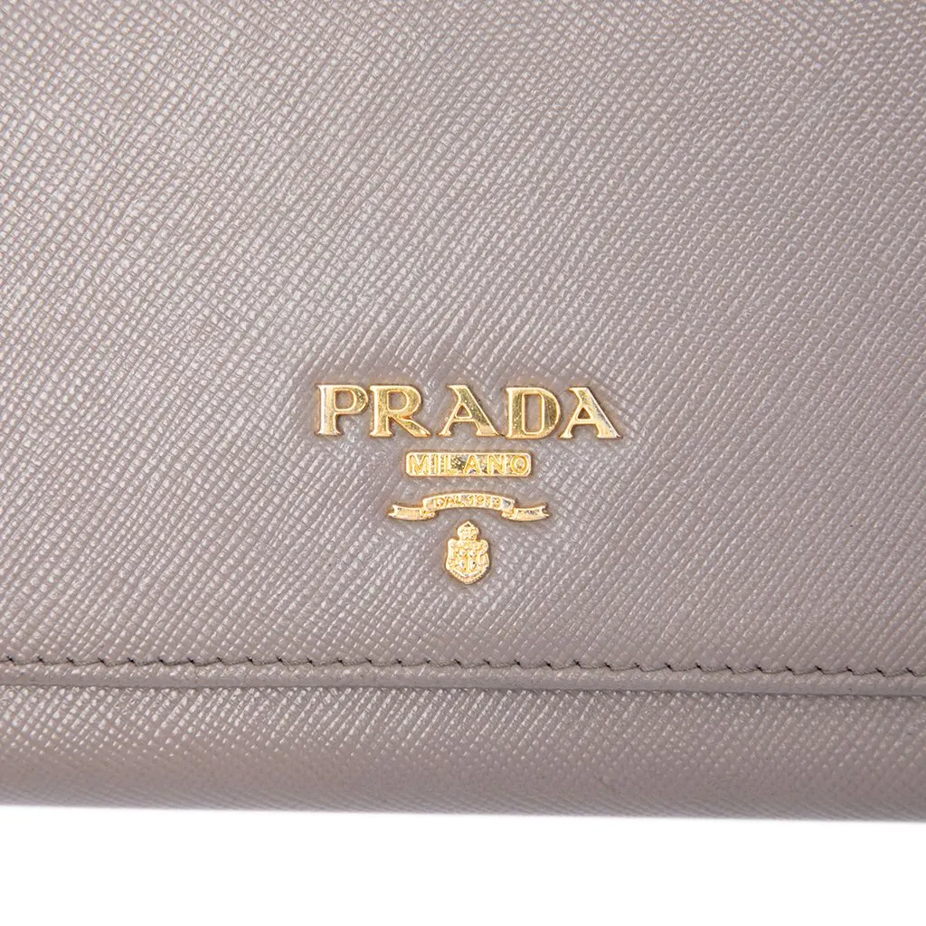 Prada Saffiano Wallet on Strap Brown Leather Good - Box View