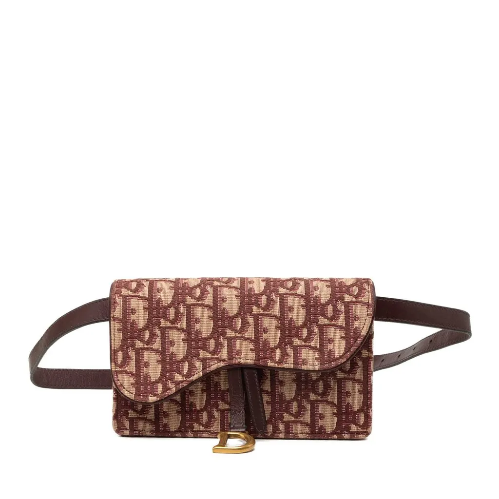 Dior Oblique Canvas Saddle Belt Bag Red Canvas Good - Front View