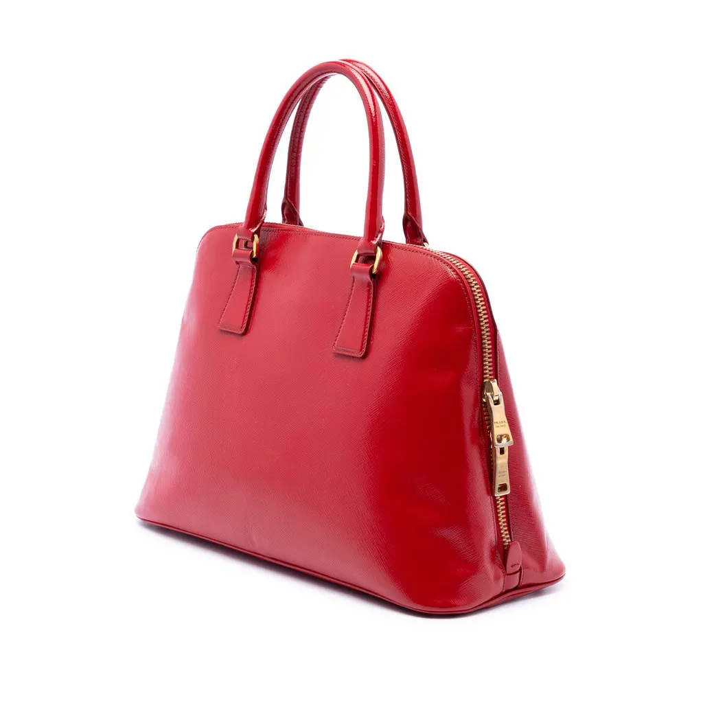 Prada Medium Saffiano Vernice Promenade Satchel Red Leather Good - Back View