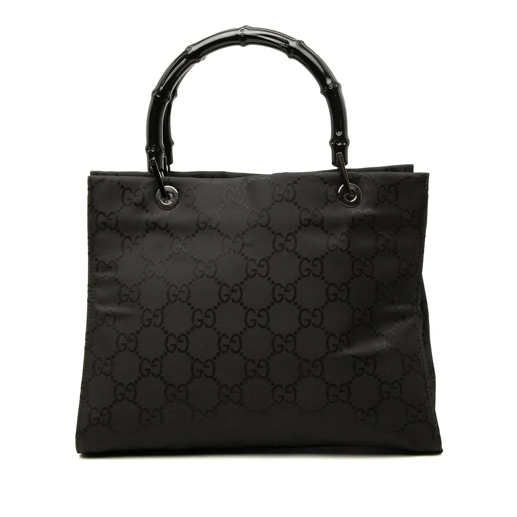 Gucci GG Nylon Bamboo Satchel Black Polyamide Good - Front View
