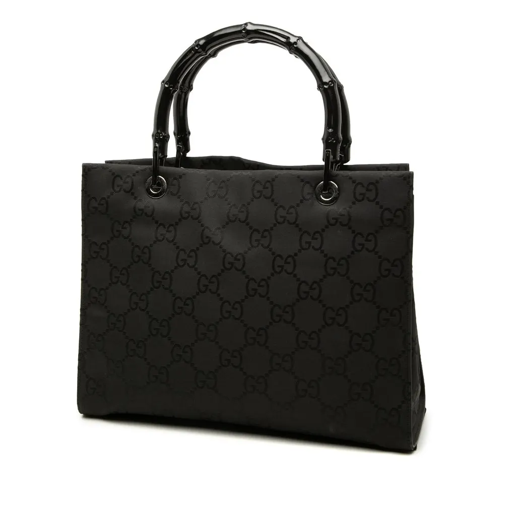 Gucci GG Nylon Bamboo Satchel Black Polyamide Good - Back View