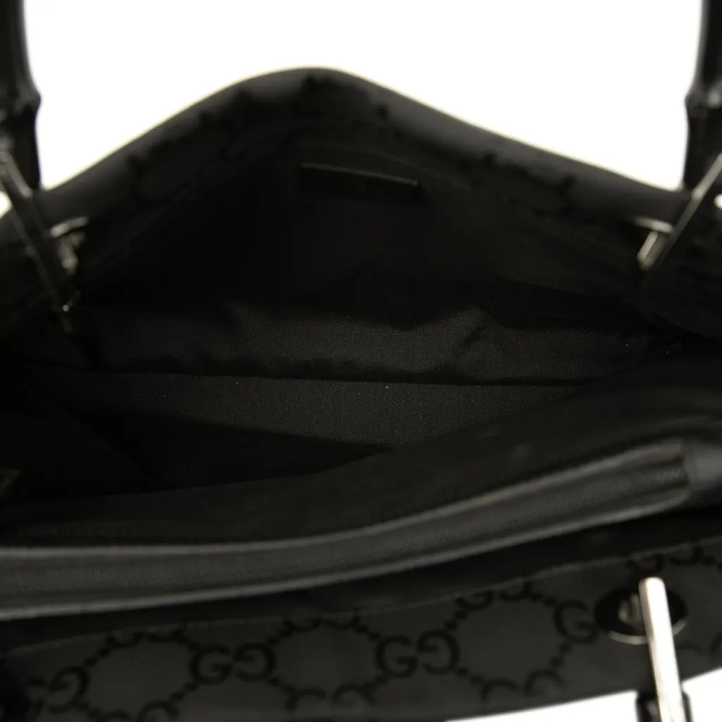 Gucci GG Nylon Bamboo Satchel Black Polyamide Good - Model View