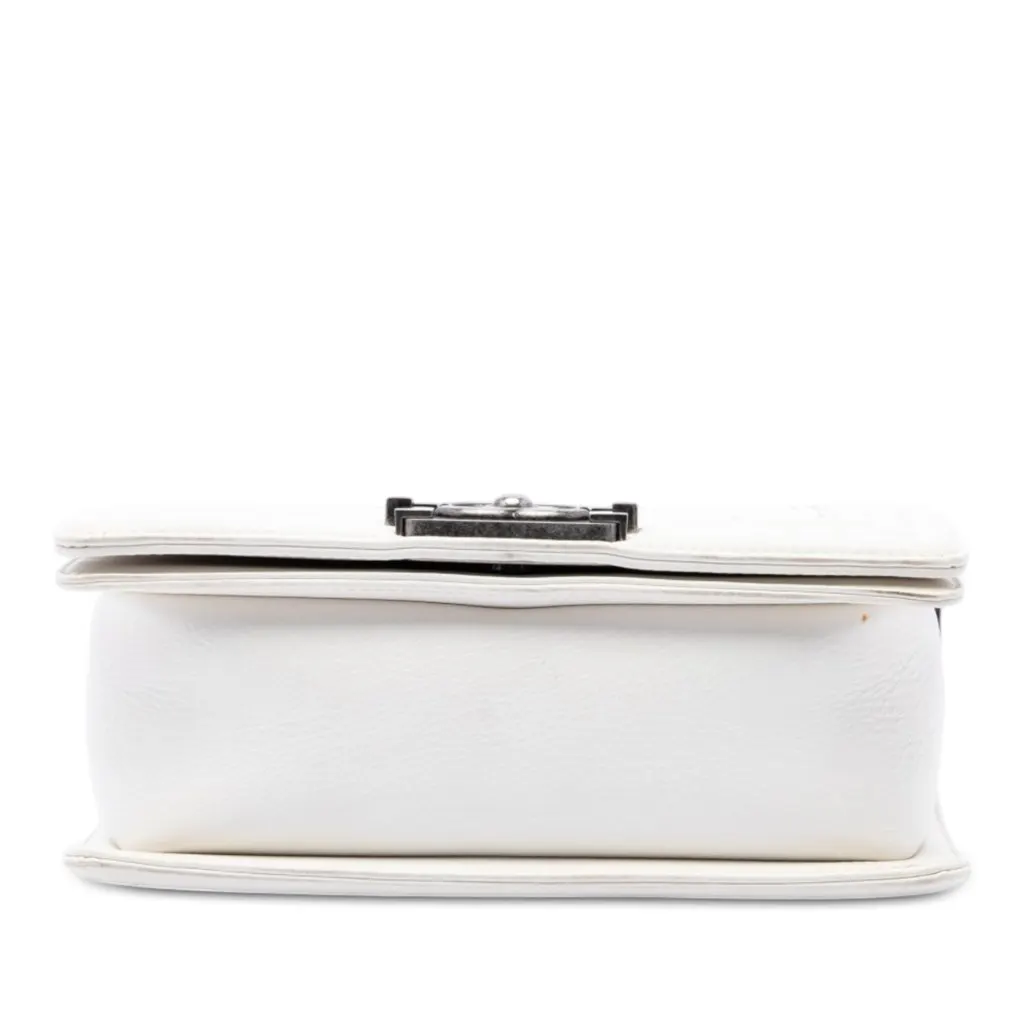 Chanel Small Calfskin Double Stitch Boy Flap White Leather Very good - Inside View