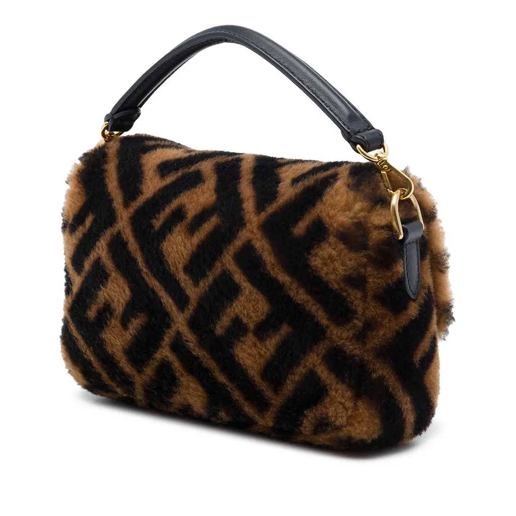Fendi Mini Zucca Shearling Chain Baguette Satchel Brown Fur Very good - Back View