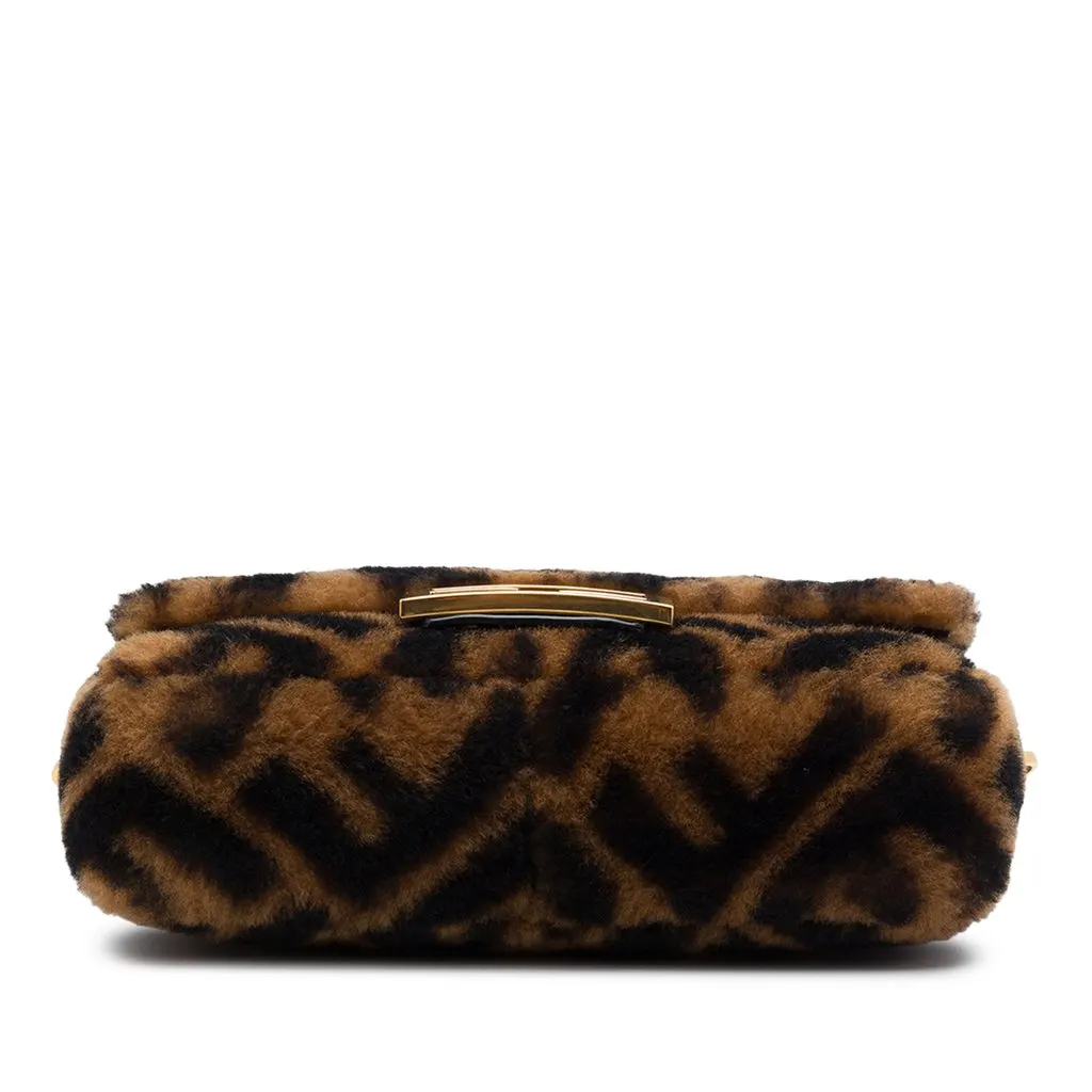 Fendi Mini Zucca Shearling Chain Baguette Satchel Brown Fur Very good - Inside View