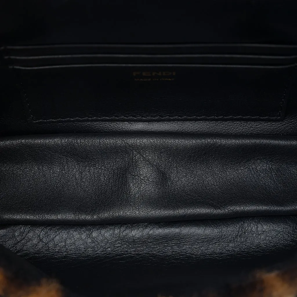 Fendi Mini Zucca Shearling Chain Baguette Satchel Brown Fur Very good - Model View