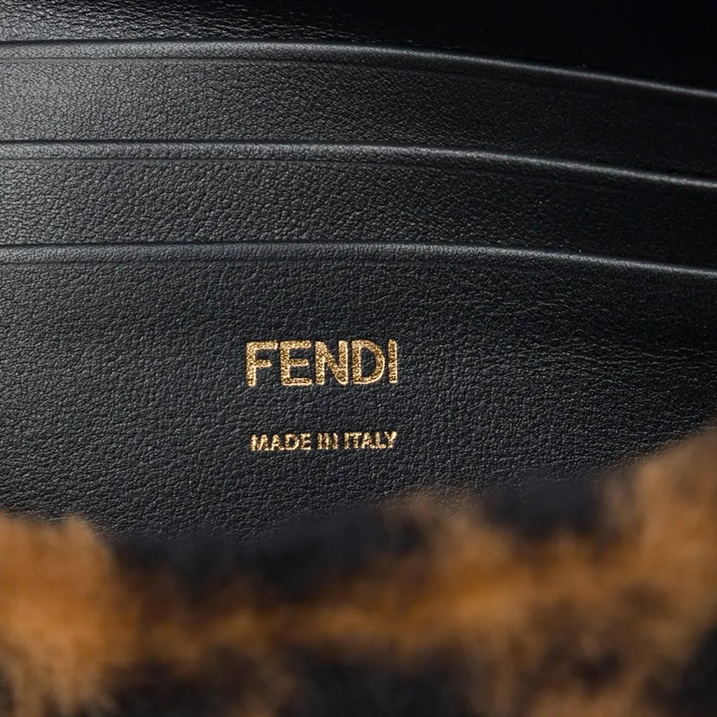 Fendi Mini Zucca Shearling Chain Baguette Satchel Brown Fur Very good - Box View