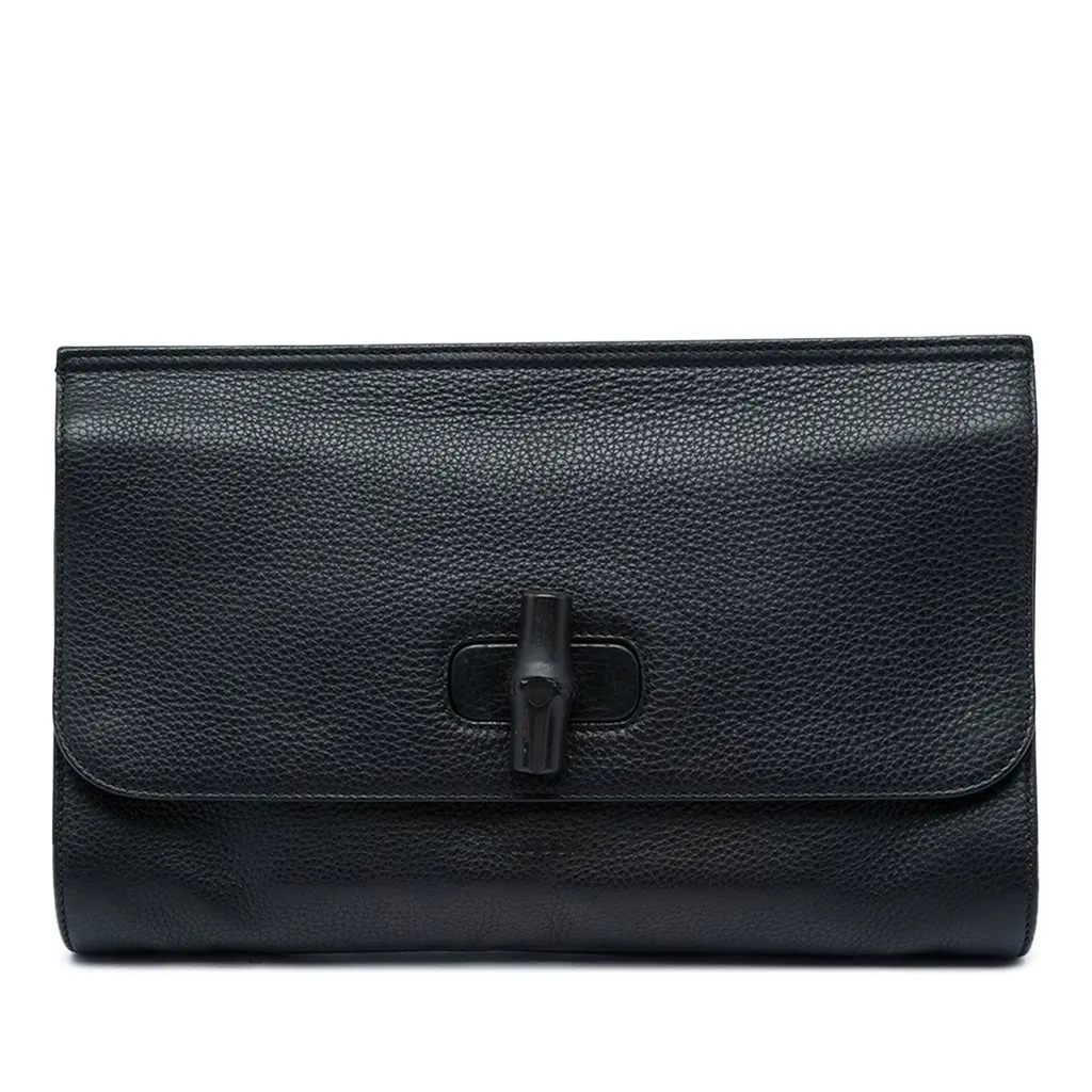 Gucci Calfskin Bamboo Daily Clutch Black Leather Good - Front View