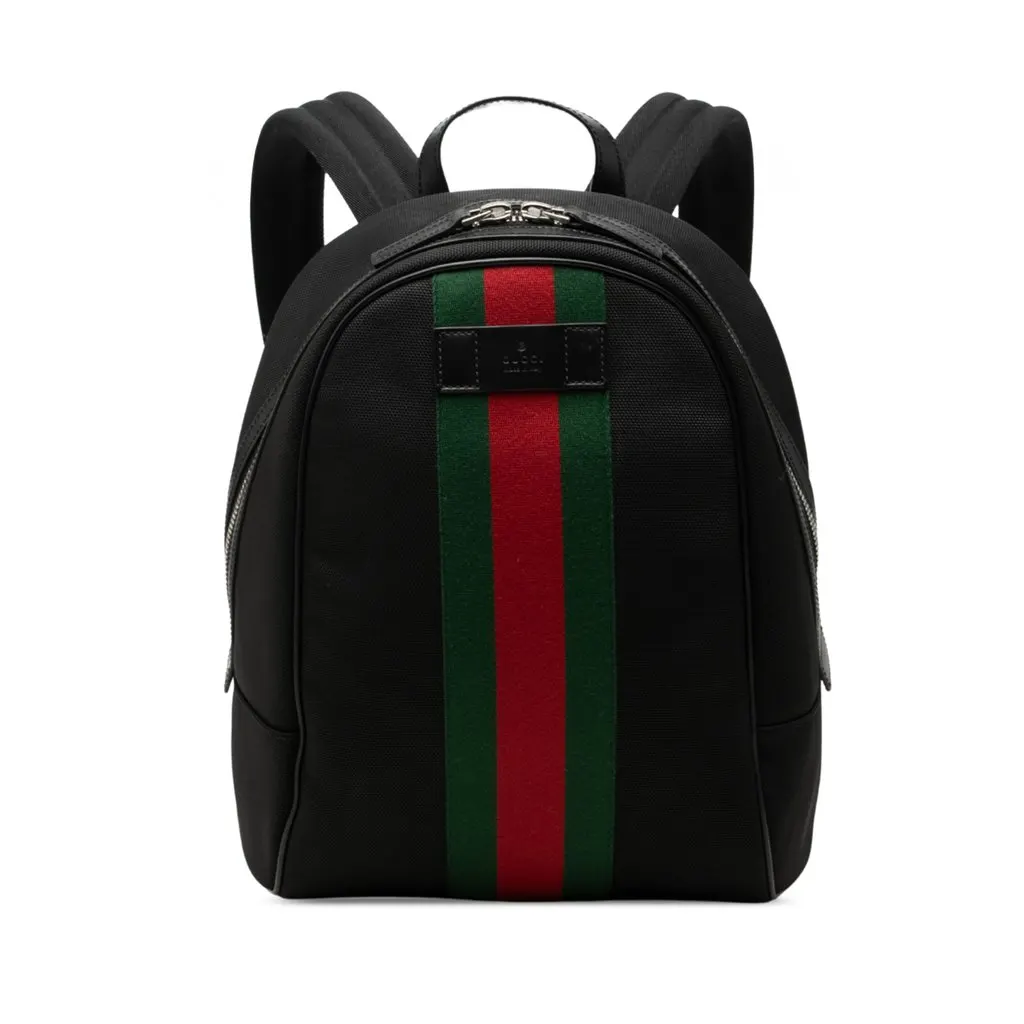 Gucci Techno Canvas Web Backpack Black Canvas Good - Front View