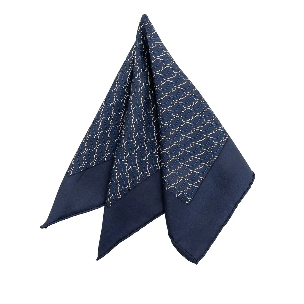 Hermès Printed Pocket Square Silk Scarf Blue Silk Never worn - Front View