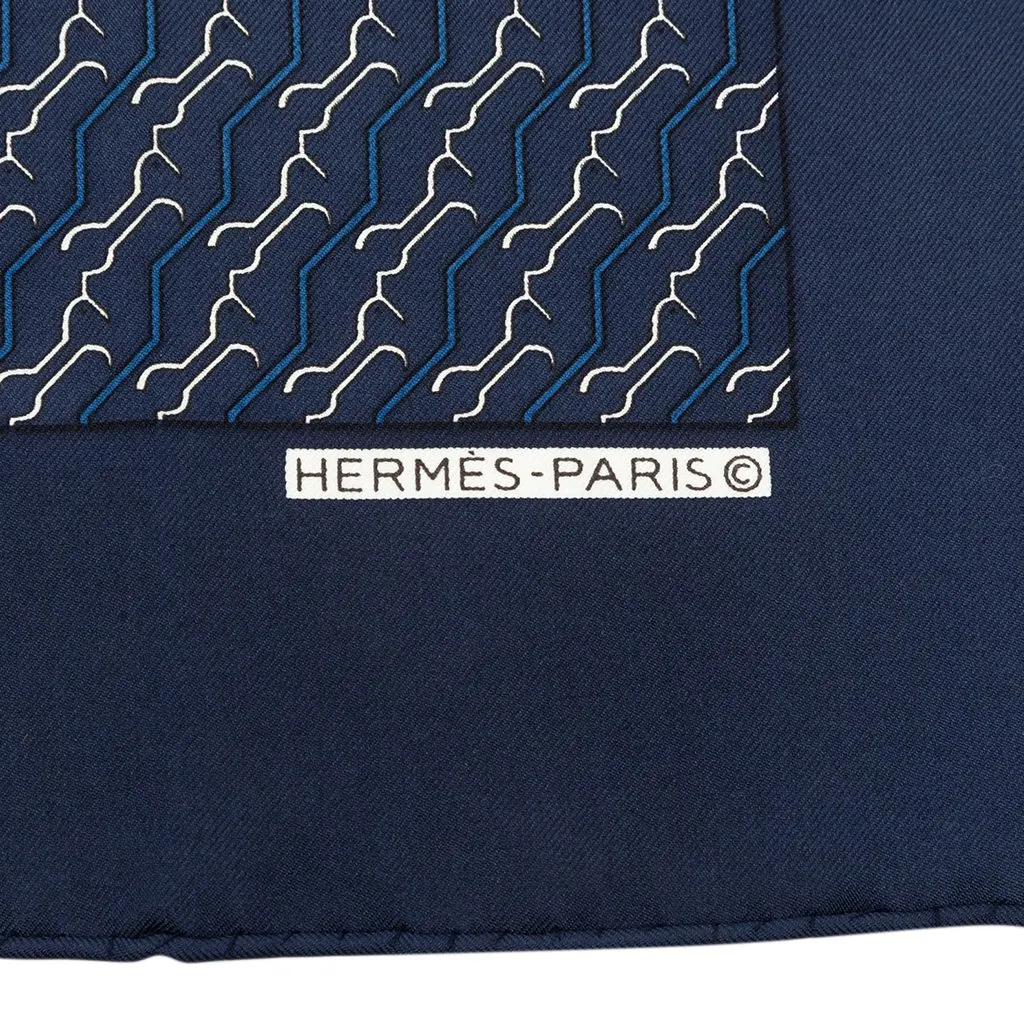 Hermès Printed Pocket Square Silk Scarf Blue Silk Never worn - Back View