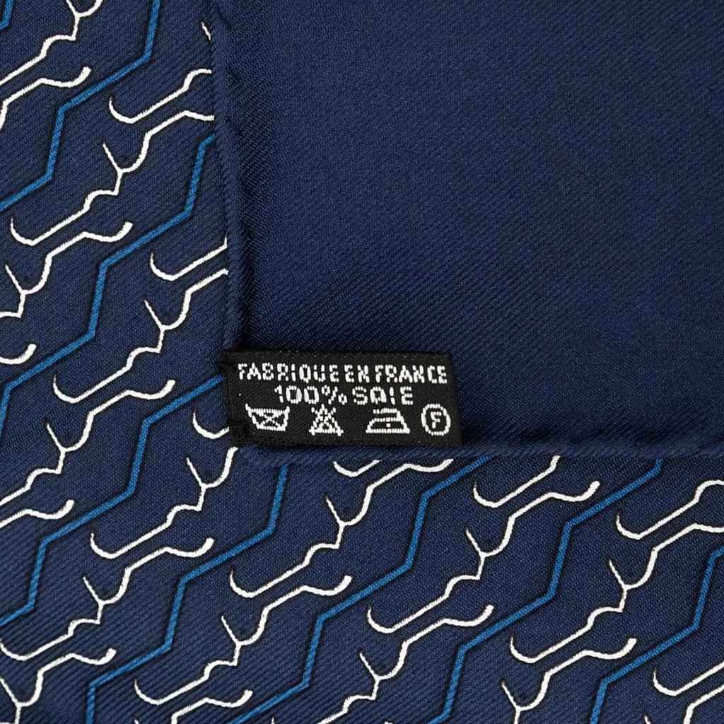 Hermès Printed Pocket Square Silk Scarf Blue Silk Never worn - Inside View