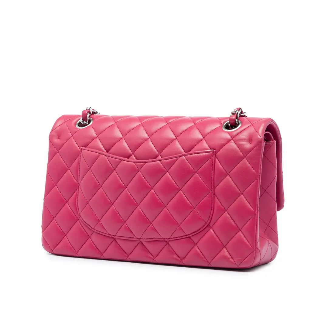Chanel Medium Classic Lambskin Double Flap Pink Leather Very good - Back View