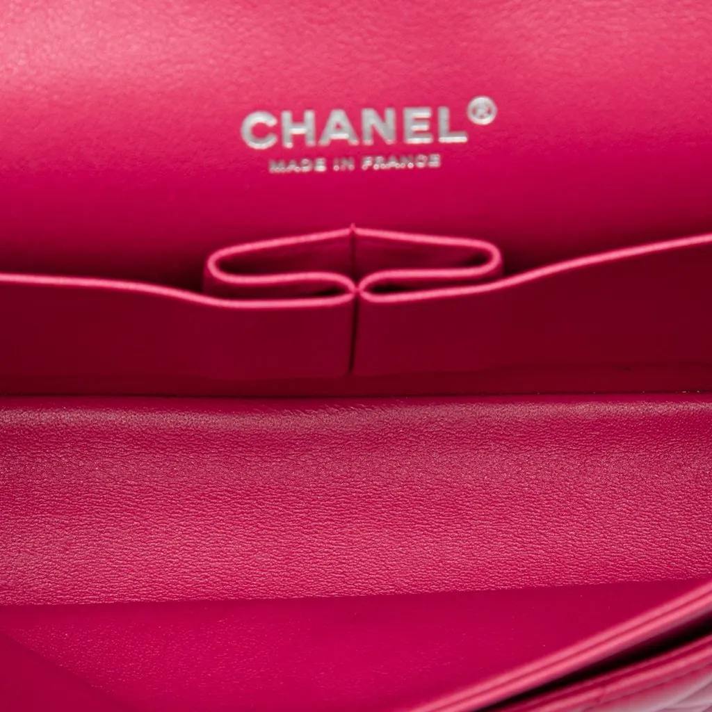 Chanel Medium Classic Lambskin Double Flap Pink Leather Very good - Model View