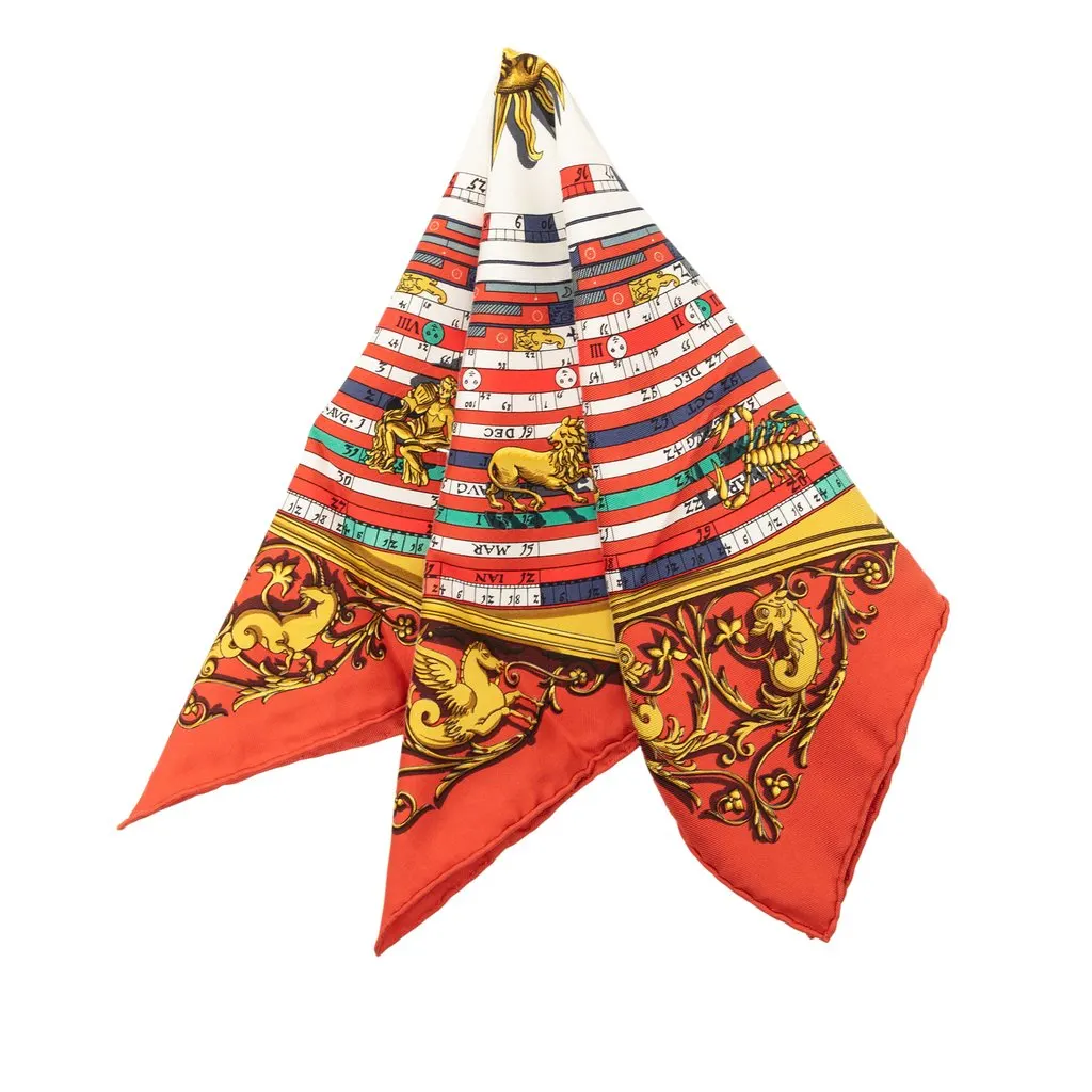 Hermès Astrologie Dies et Hore Silk Handkerchief Red Very good - Front View