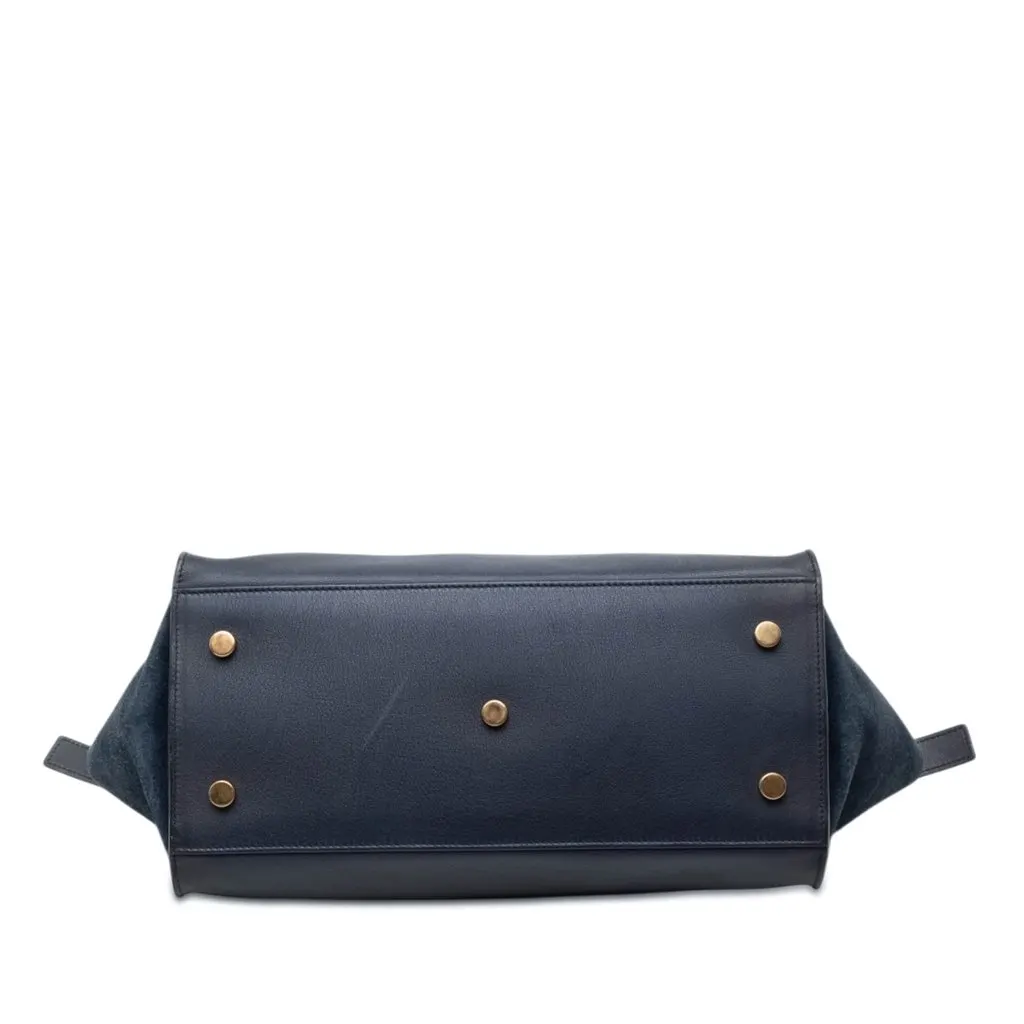 Saint Laurent Small Suede Trimmed Calfskin Downtown Cabas Satchel Blue Leather Very good - Inside View
