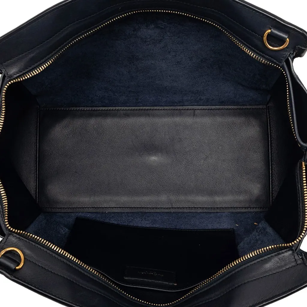 Saint Laurent Small Suede Trimmed Calfskin Downtown Cabas Satchel Blue Leather Very good - Model View