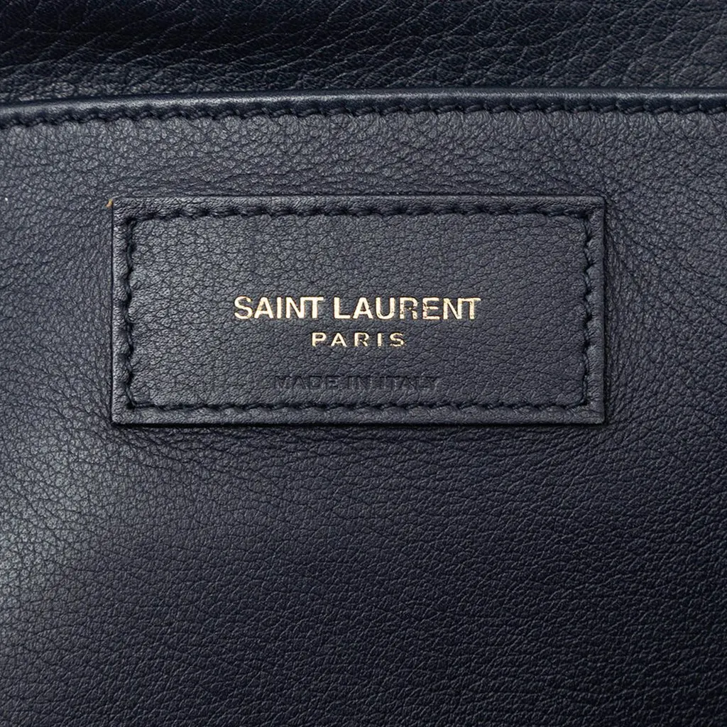 Saint Laurent Small Suede Trimmed Calfskin Downtown Cabas Satchel Blue Leather Very good - Box View