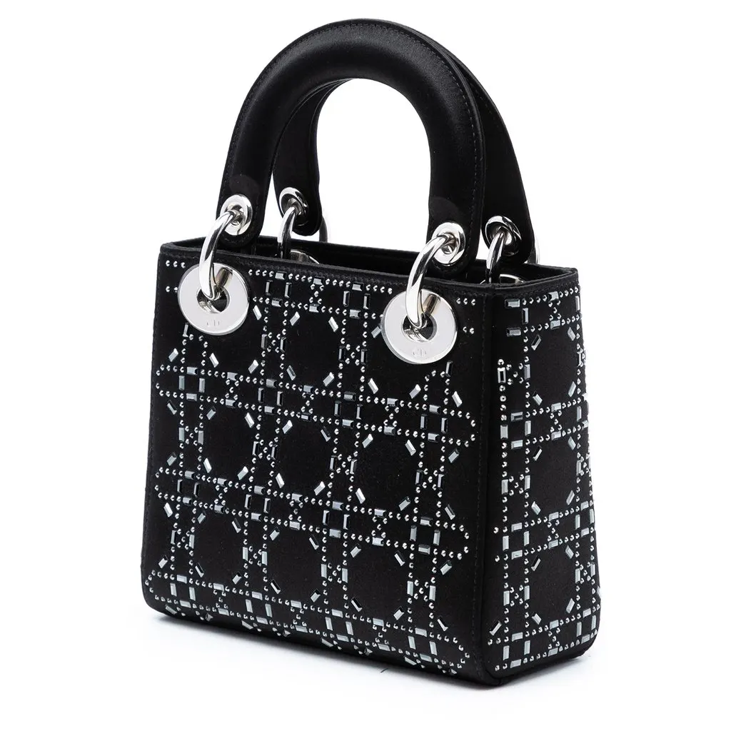 Dior Mini Satin Cannage Crystal Embellished Lady Dior Black Satin Very good - Back View