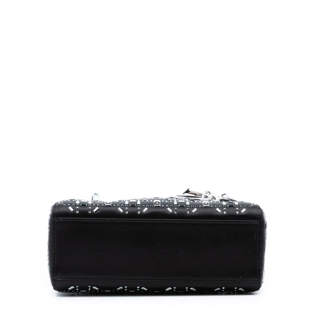 Dior Mini Satin Cannage Crystal Embellished Lady Dior Black Satin Very good - Inside View