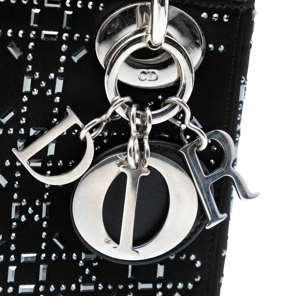 Dior Mini Satin Cannage Crystal Embellished Lady Dior Black Satin Very good - Box View