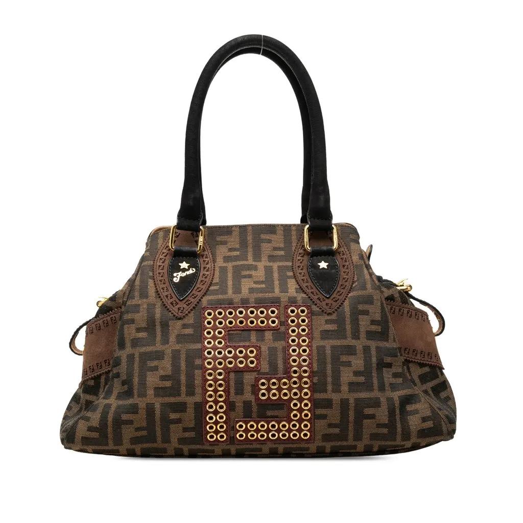 Fendi Zucca Canvas Grommet Etniko Du Jour Tote Brown Very good - Front View