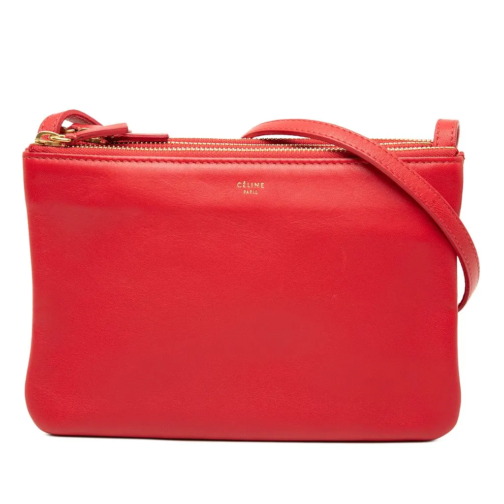 Celine Small Lambskin Trio Crossbody Red Leather Very good - Front View