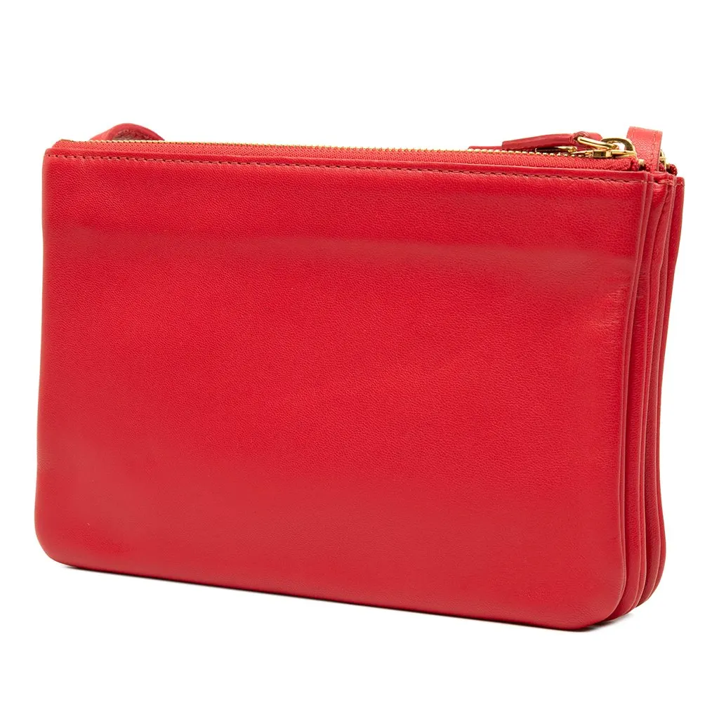 Celine Small Lambskin Trio Crossbody Red Leather Very good - Back View