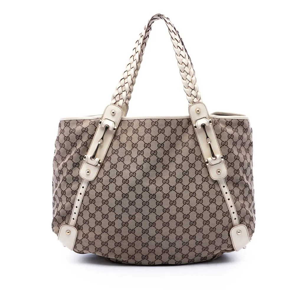 Gucci GG Canvas Horsebit Pelham Shoulder Bag Beige Canvas Good - Front View