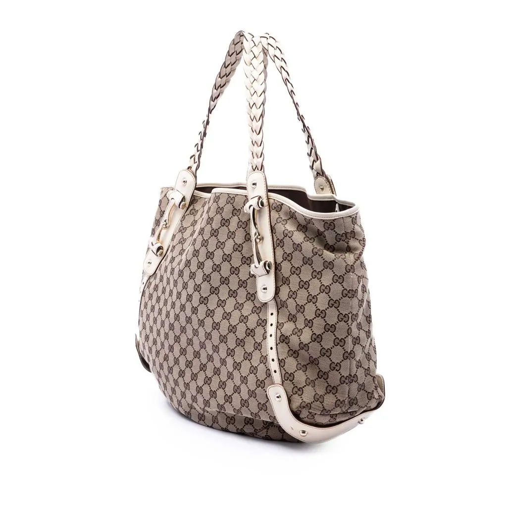 Gucci GG Canvas Horsebit Pelham Shoulder Bag Beige Canvas Good - Back View
