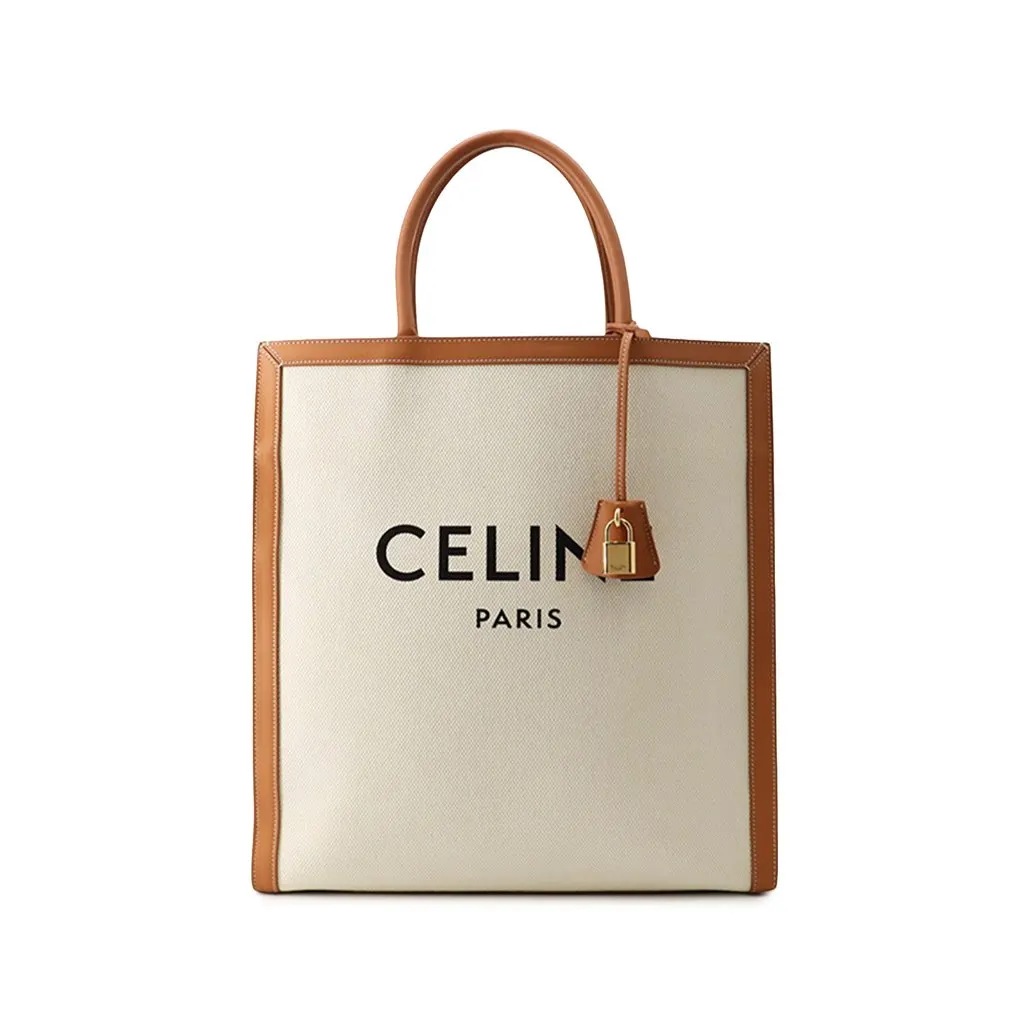 Celine Large Canvas Vertical Cabas Tote Brown Canvas Very good - Front View