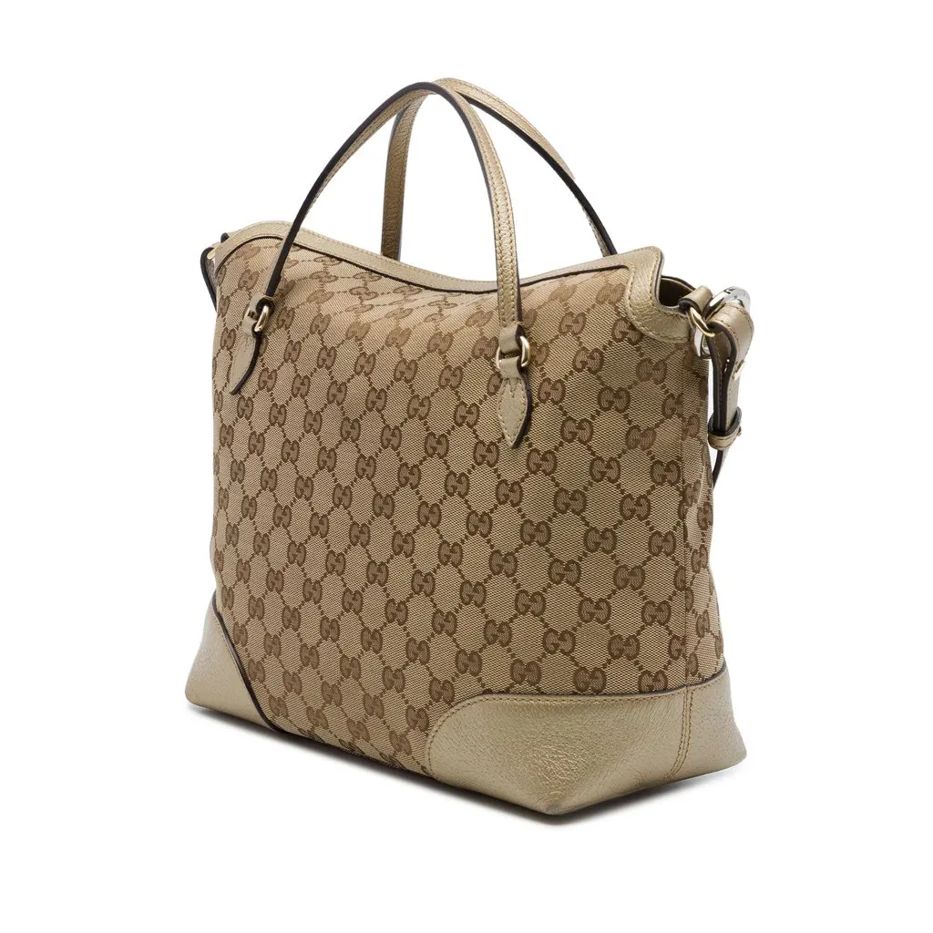 Gucci Medium GG Canvas Bree Fold Over Tote Beige Canvas Good - Back View