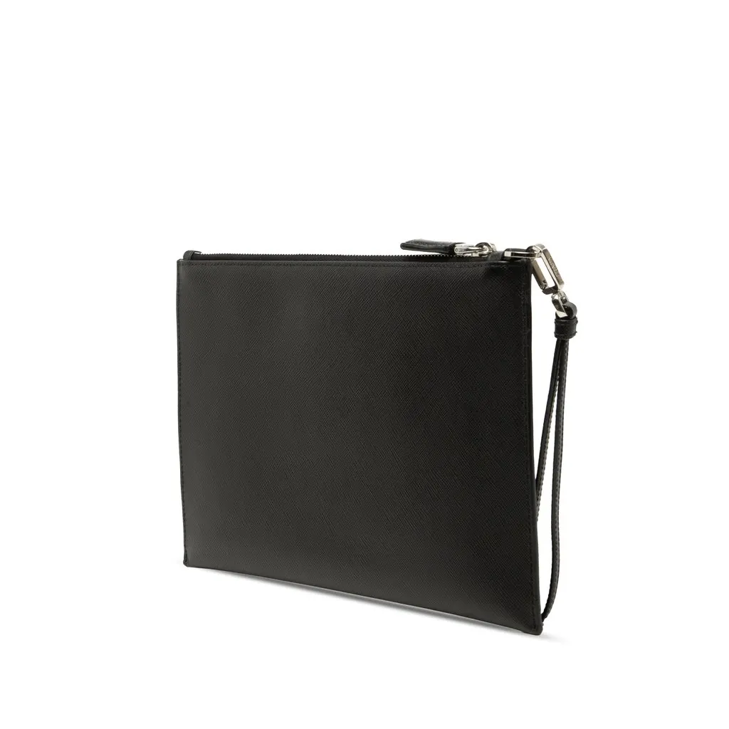 Prada Saffiano Wristlet Clutch Black Leather Very good - Back View