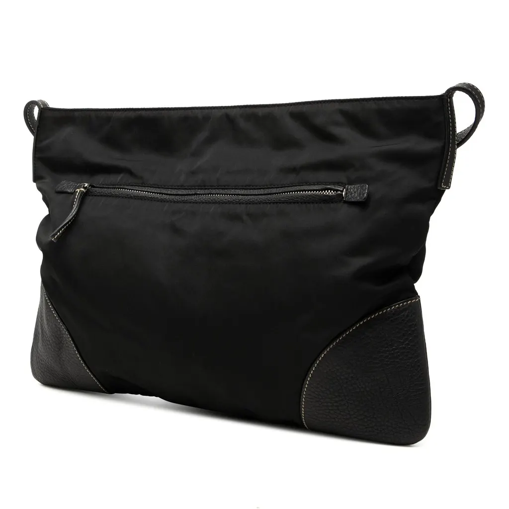 Prada Vitello Daino Trimmed Tessuto Zip Top Crossbody Black Very good - Back View