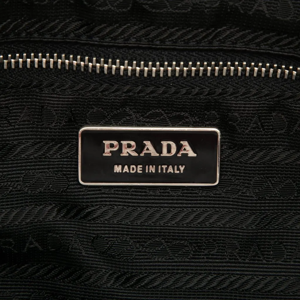 Prada Vitello Daino Trimmed Tessuto Zip Top Crossbody Black Very good - Box View