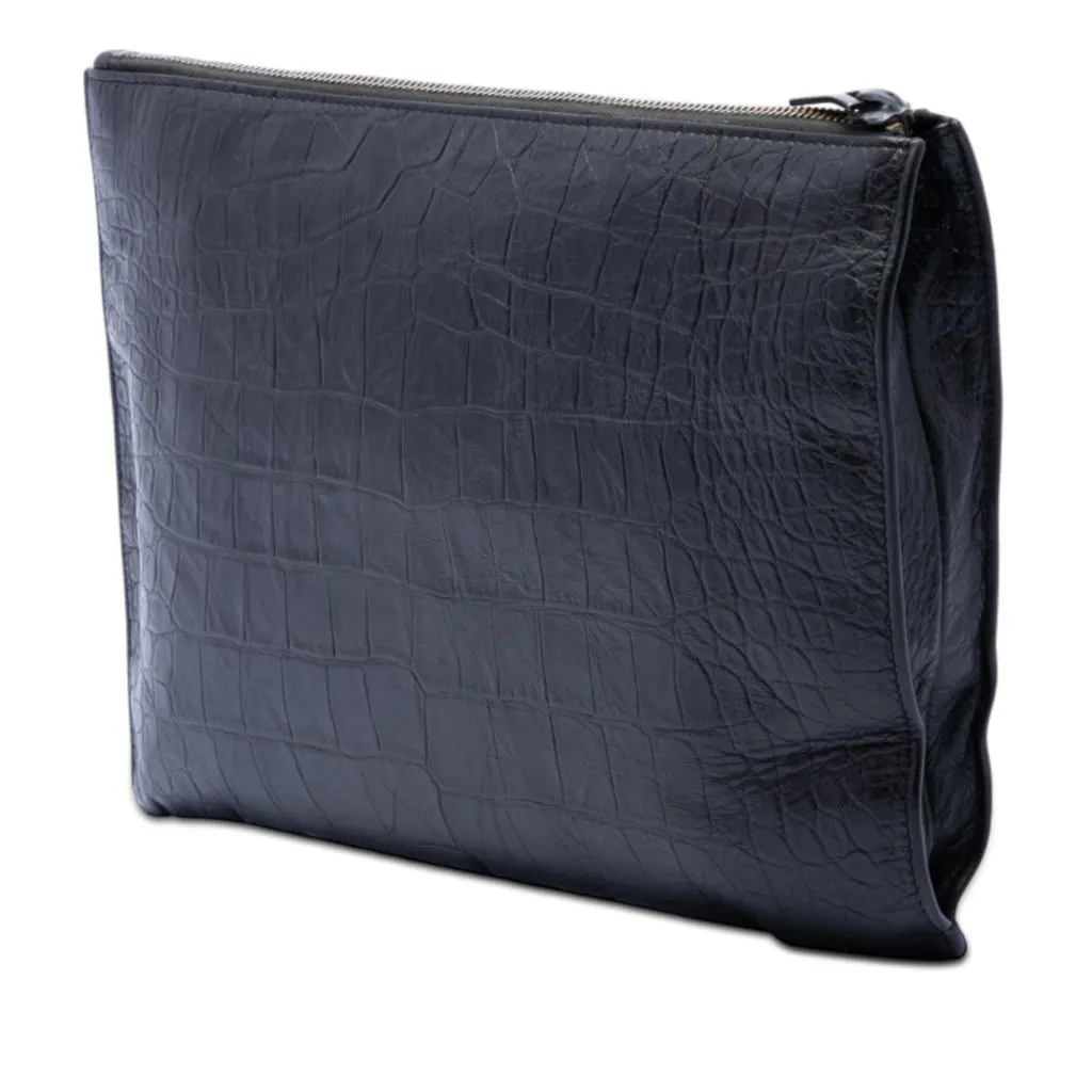 Saint Laurent Croc Embossed Leather Monogram Document Holder Black Leather Very good - Back View