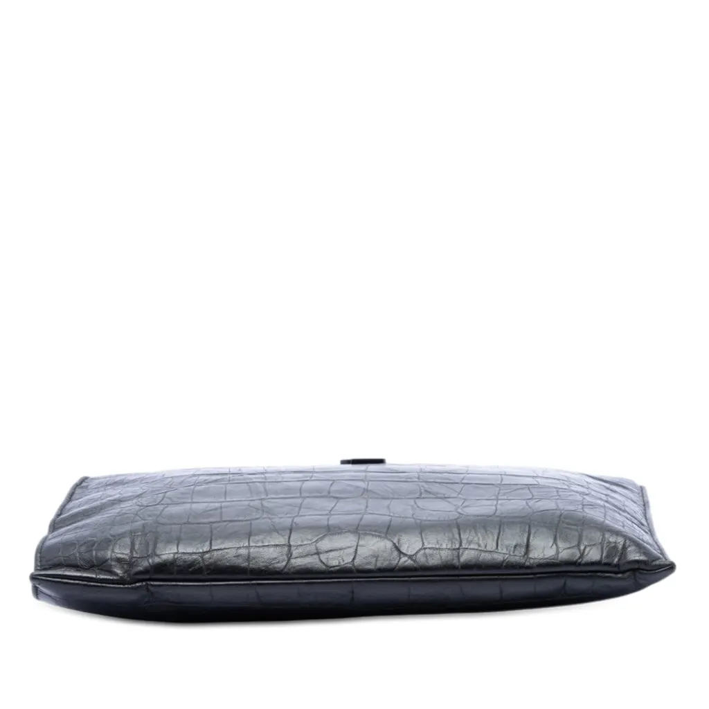 Saint Laurent Croc Embossed Leather Monogram Document Holder Black Leather Very good - Inside View