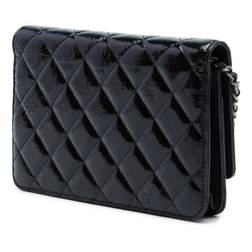 Chanel Paris Dallas CC Quilted Patent Goatskin Wallet on Chain Black Leather Very good - Back View