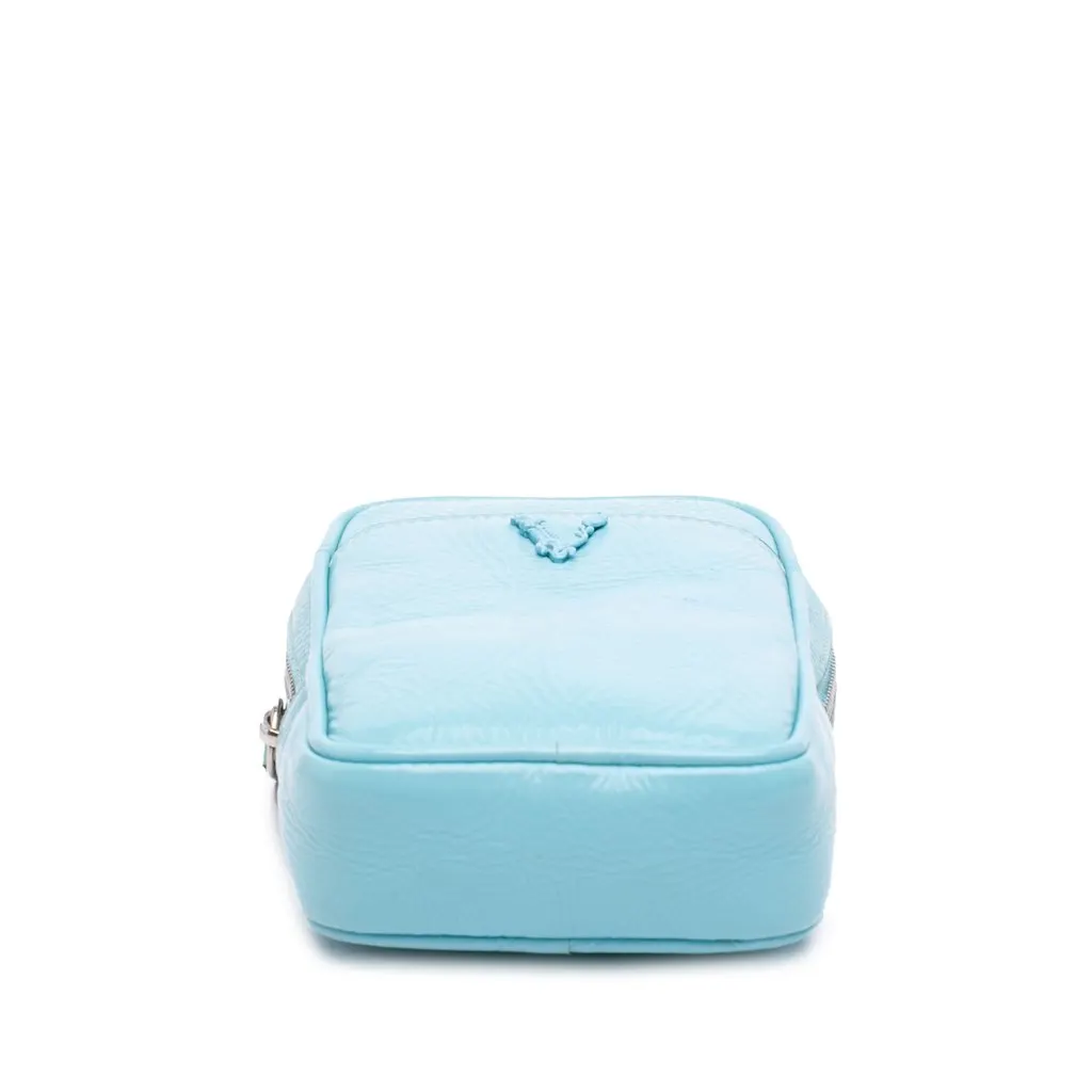 Versace Textured Leather Virtus Neck Pouch Crossbody Blue Leather Very good - Inside View