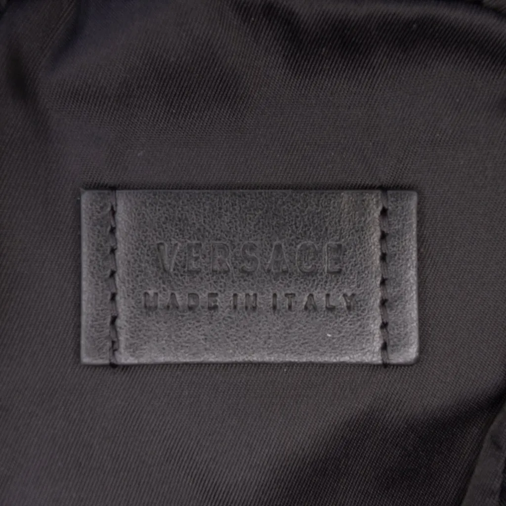 Versace Textured Leather Virtus Neck Pouch Crossbody Blue Leather Very good - Box View